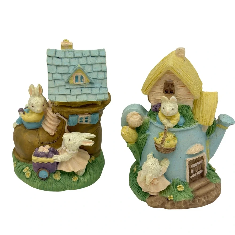 Vtg Easter Bunny Rabbit‎ Figurine Lot 14pc Ceramic Spring Decor Anthropomorphic